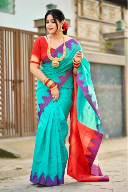 Traditional Sambalpuri Ikat Saree | Sea Green with Multicolor Accents