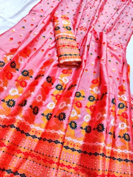 Poly Silk Mekhla Chador with Heavy Zari & Mina Work